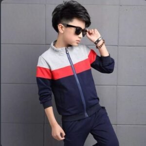 2 Pcs Boy’s Cotton Jersey Plain Zipper Tracksuit