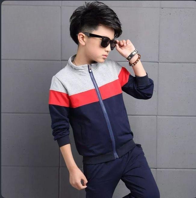 2 Pcs Boy’s Cotton Jersey Plain Zipper Tracksuit