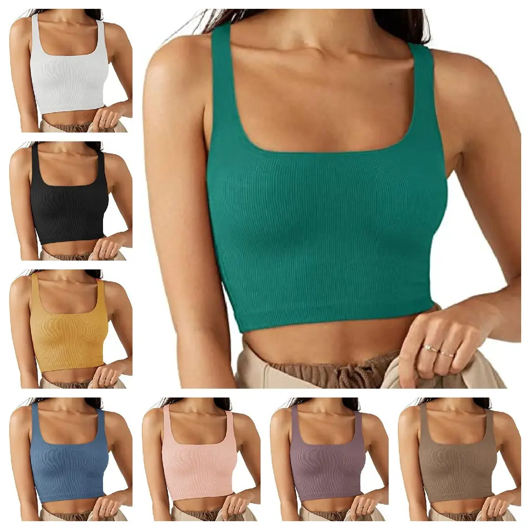 Women Ribbed Crop Tank Top Solid Color Trendy Spring Wear