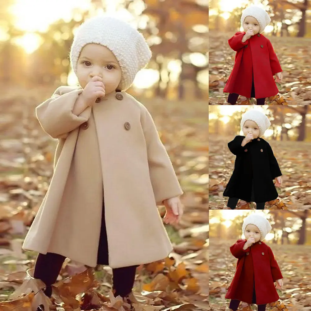 Children’s Woolen Cape Coat Red Black Autumn Wear