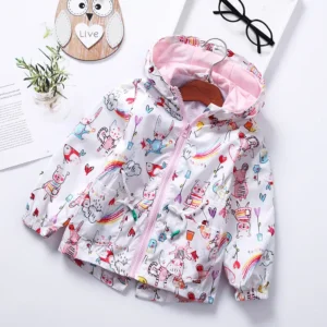Kids Hooded Jacket Cartoon Print Waist-Cinching
