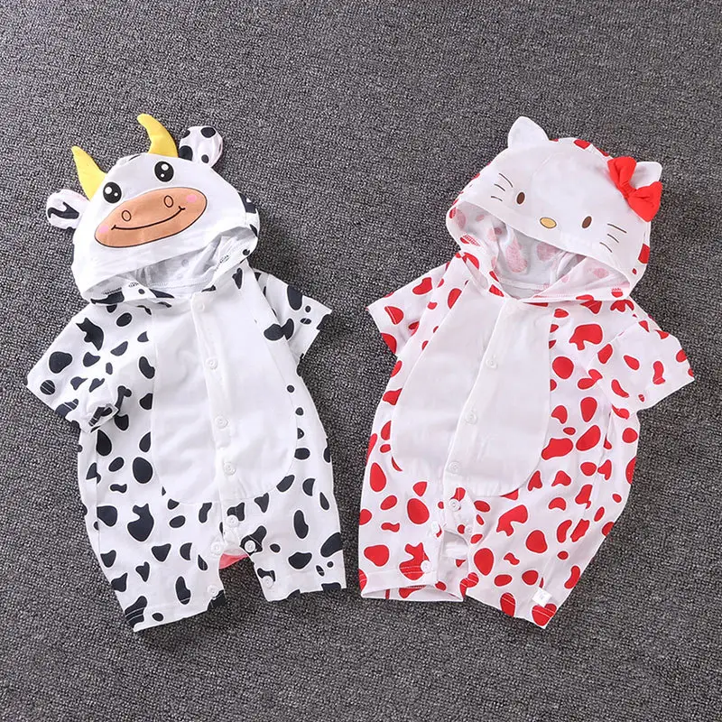 Baby Hooded Jumpsuits Cow & Hello Kitty 3-1Yr Lightweight Breathable