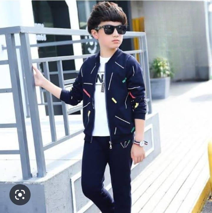 2 Pcs Boy’s Fleece Printed Zipper Tracksuit