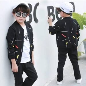 2 Pcs Boy’s Fleece Printed Zipper Tracksuit