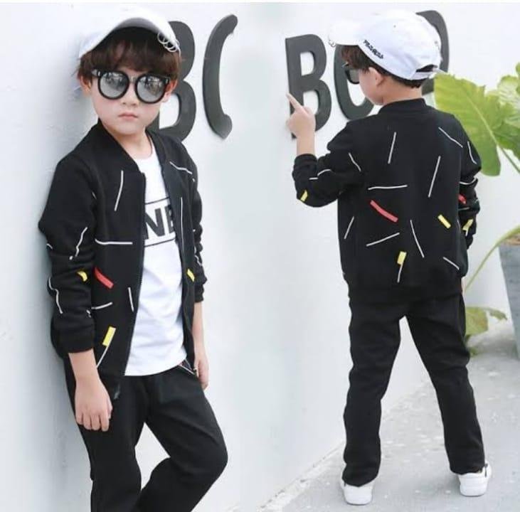 2 Pcs Boy’s Fleece Printed Zipper Tracksuit