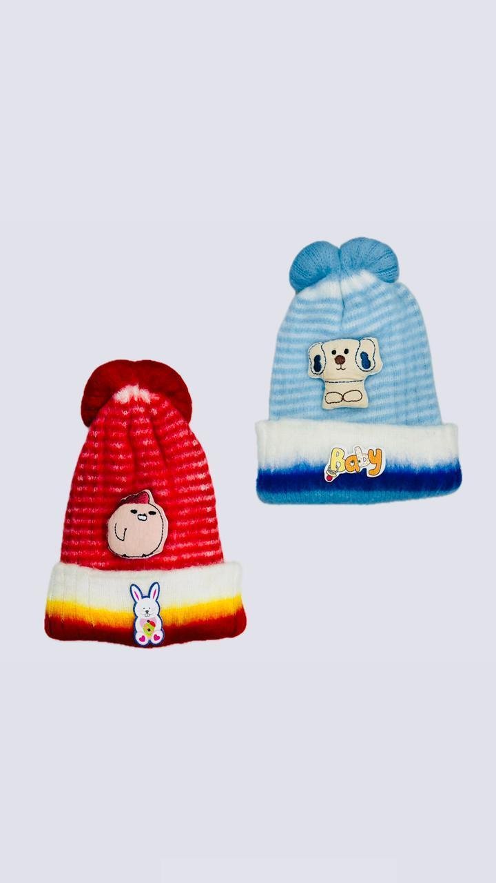 Baby Embroidered Beanies Pack of 2 Wool Warm