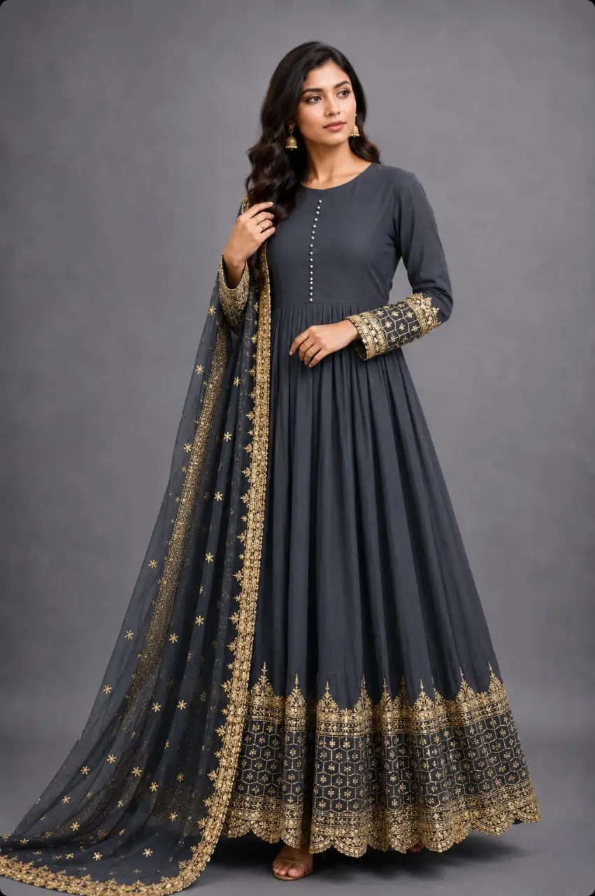 3 Pcs Women’s Stitched Chiffon Sequins Embroidered Maxi Suit