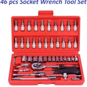 46-Piece Socket Wrench Tool Set Stainless Steel Red Case