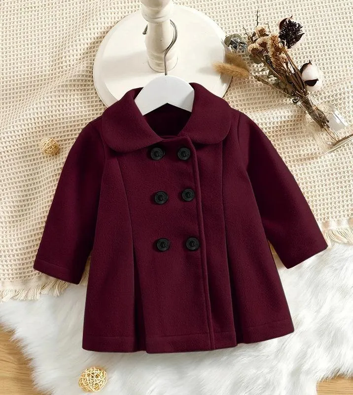 Maroon Fleece Jacket for Girls 7-12 Years Warm Button Up