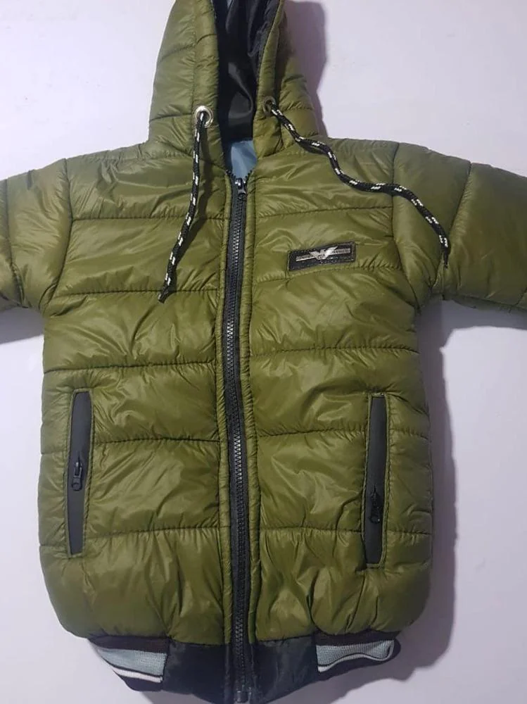 Boy’s Olive Green Quilted Puffer Jacket with Hood & Zip Pockets