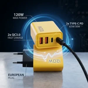 120W GaN Super Fast Duo Charger (Type-C + USB-A) Super Fast Charger With Fast Cable
