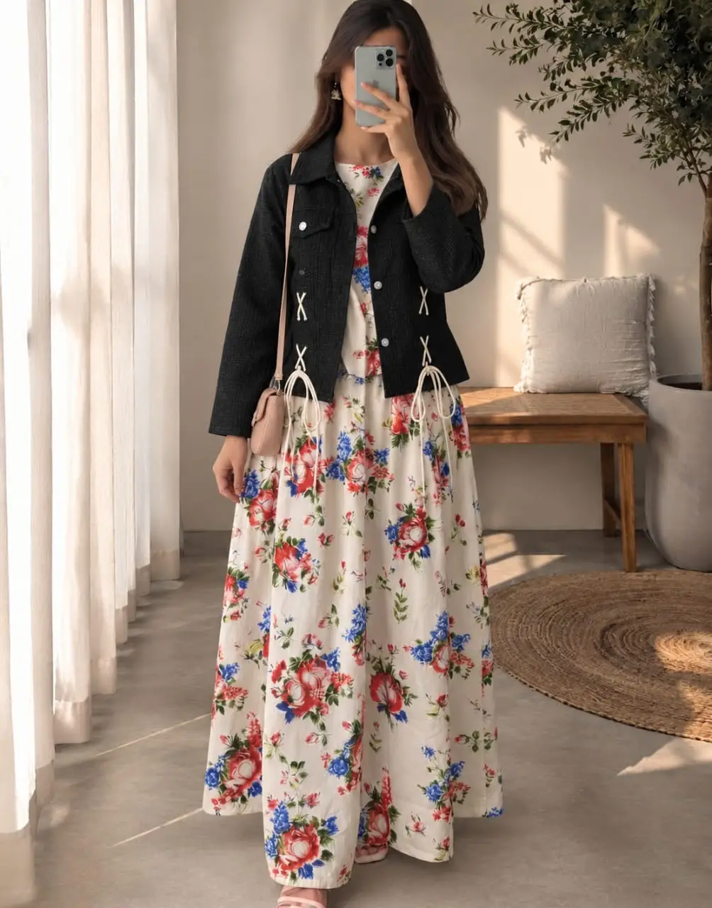 2 Pcs Women’s Stitched Cotton Printed Maxi and Jacket