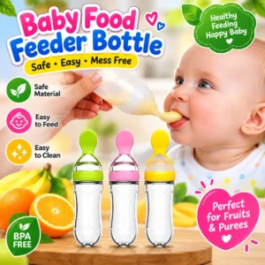 Baby Food Feeder Bottle with Soft Spoon – Easy & Mess-Free Baby Feeding Bottle