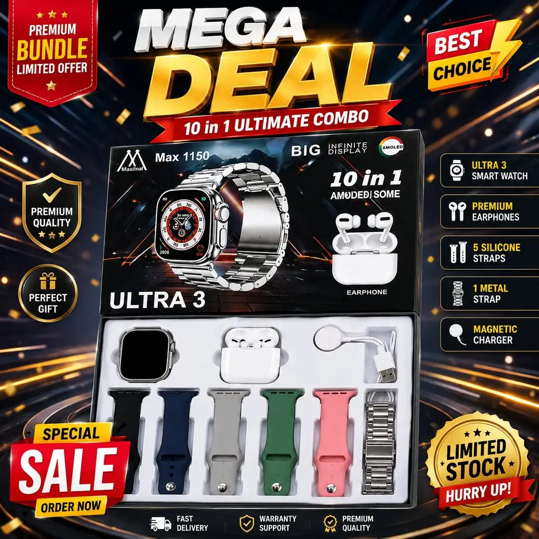 Ultra 3 Smart Watch 10-in-1 Combo with Wireless Earbuds