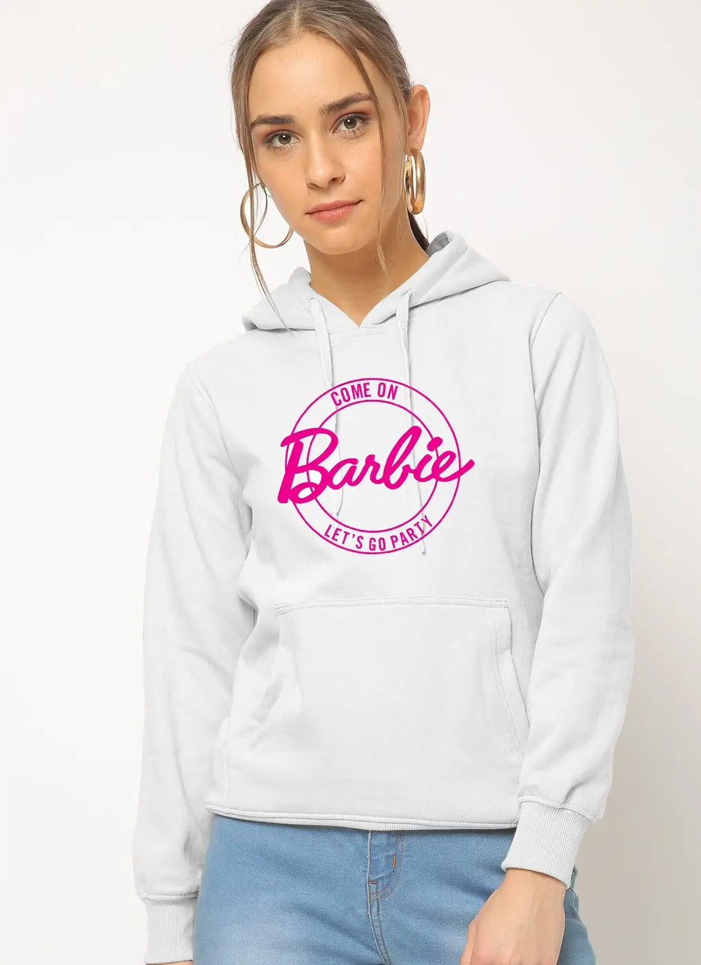 1 Pc Women’s Stitched Fleece Printed Pullover Hoodie