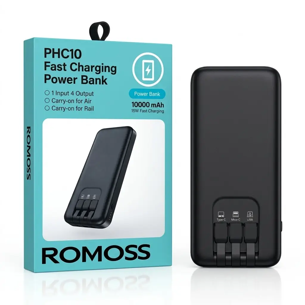 ROMOSS 10000mAh 22.5W Fast Charging Power Bank – Black