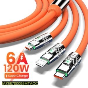 120W 3-in-1 Orange Charging Cable for All Devices