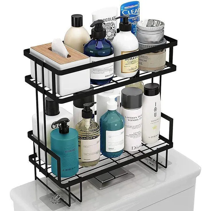 Two Tier Black Stainless Steel Bathroom Organizer
